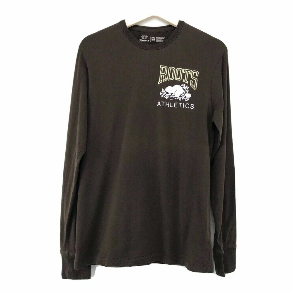 Roots Mens XS Brown Long Sleeve Organic Cotton‎ Classic Fit T Shirt